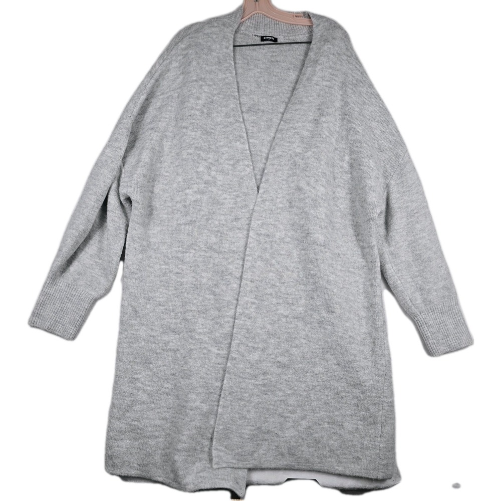 Express Womens Light Gray Open Front Oversized Knit Cardigan Sweater L XL